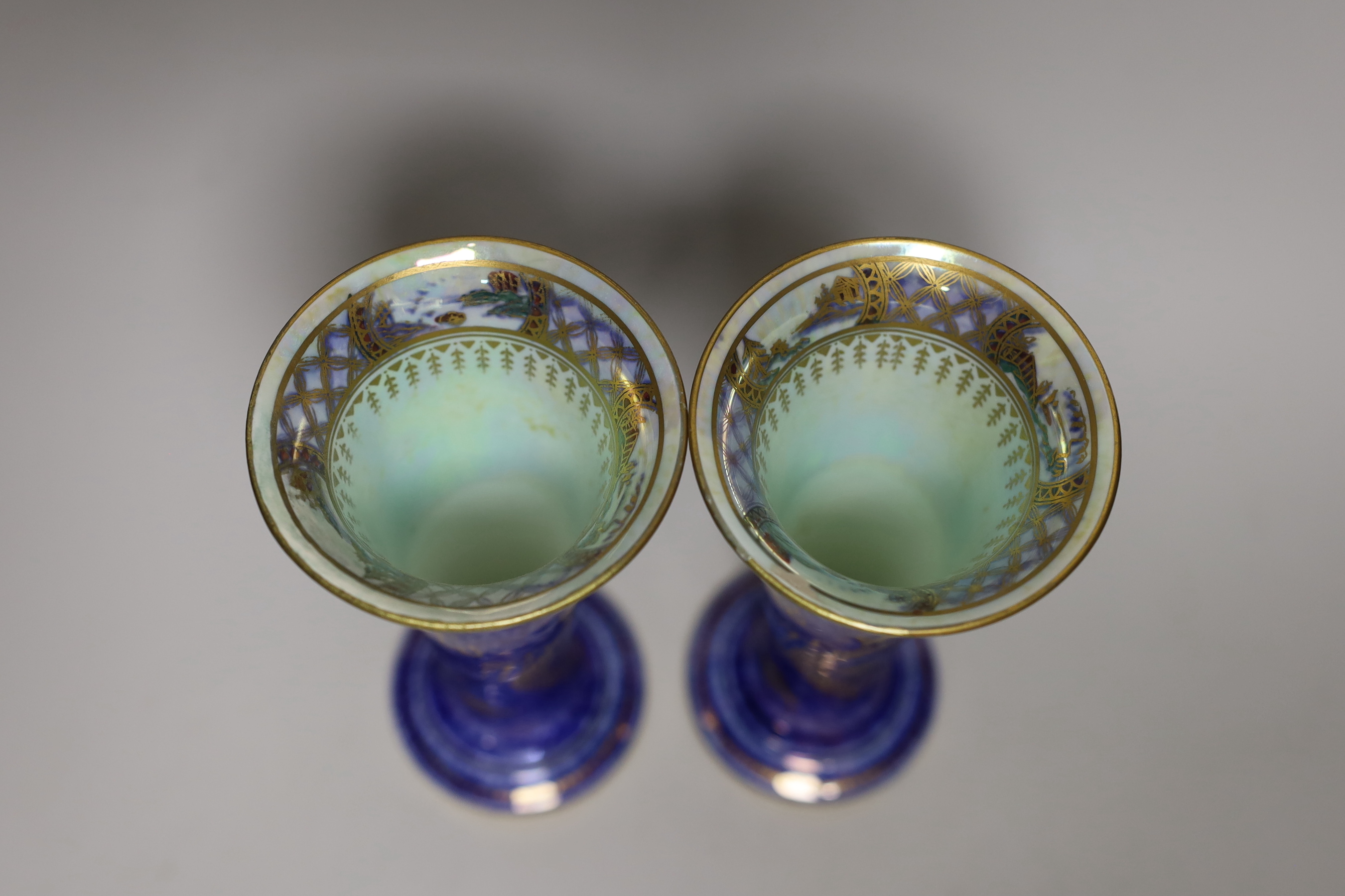 A pair of Wedgwood dragon lustre vases, 15cm